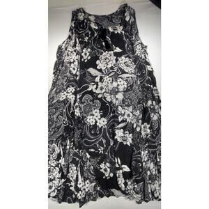 ROAMAN'S Plus Size 22/24 A-Line Dress Black White Sleeveless Midi Tassel Resort